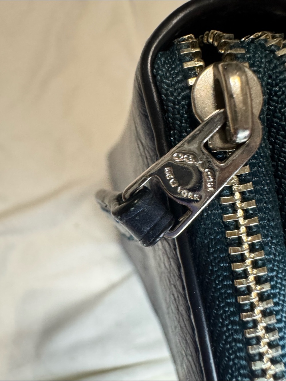 Coach Navy Pebbled Leather Zip Wristlet - Picture 4 of 7